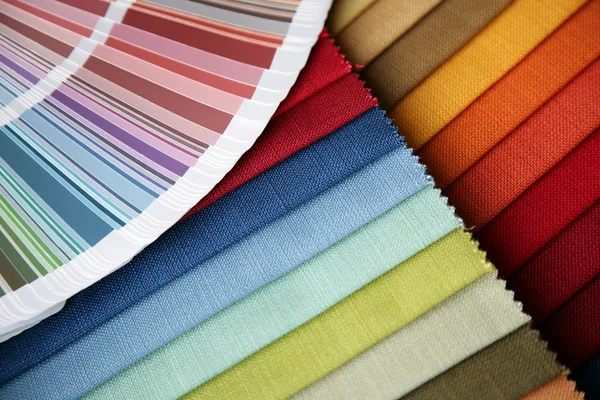 Textilie a otevřené Barva karty — Stock fotografie