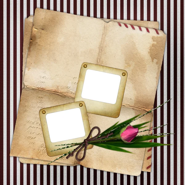 Foto bildspel med gamla papper och rose — Stockfoto