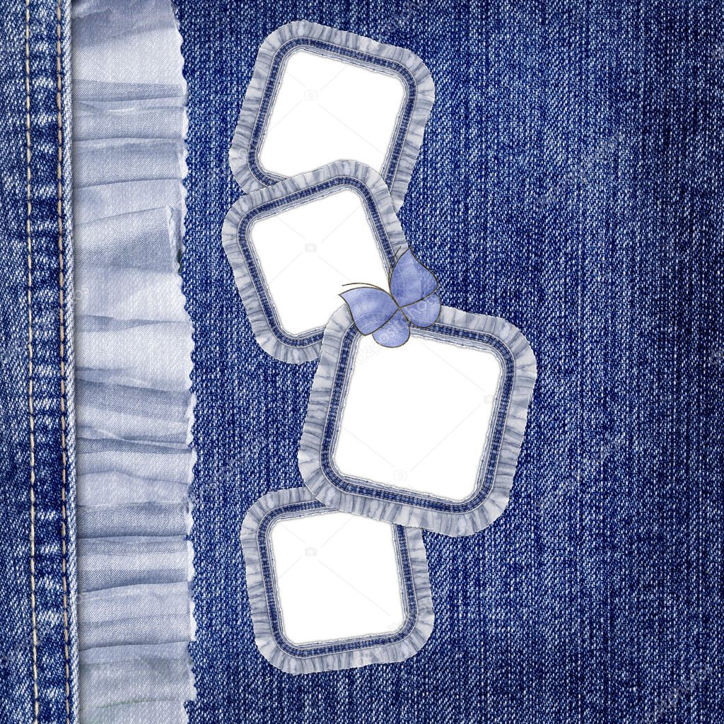 Jeans background with frames and blue ba