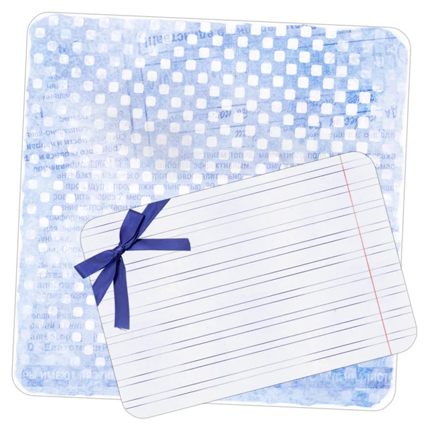 Blue background with note paper and bow — Stock Photo, Image