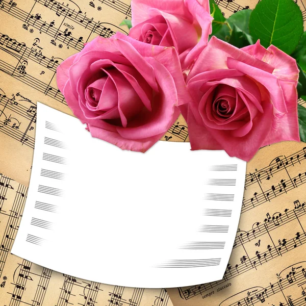 Kártya, rózsákkal, grunge, háttér — Stock Fotó