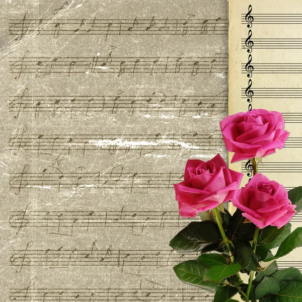 Musical background with rose bouquet — Stock Photo, Image
