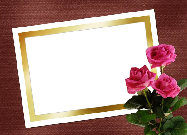 Blatt für Design mit Strauß rosa Rosen — Stockfoto