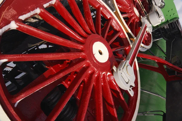 Närbild lokomotivet hjul Stockbild