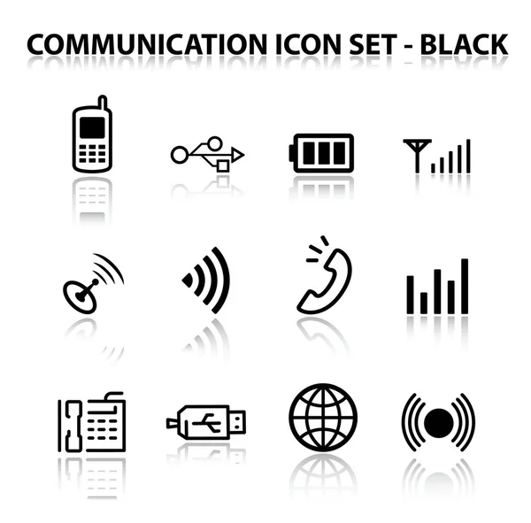 Weerspiegelen mededeling Icon Set (zwart) — Stockvector
