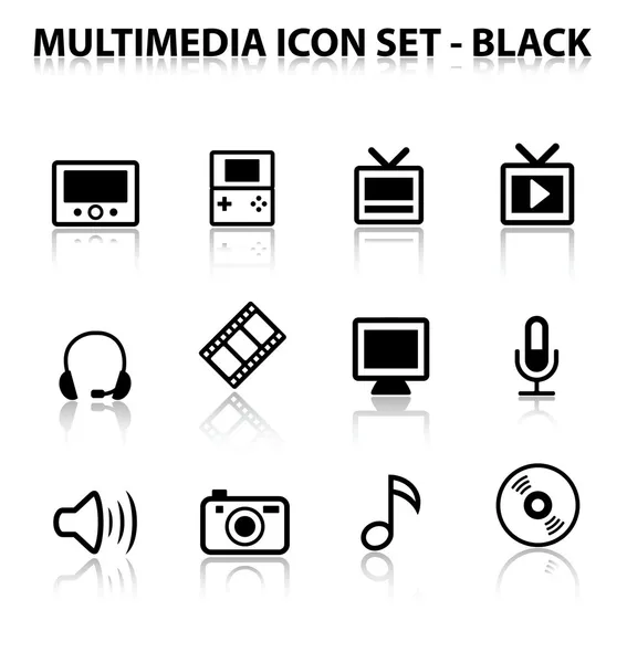 Reflektieren Multimedia-Icon Set (schwarz) — Stockvektor