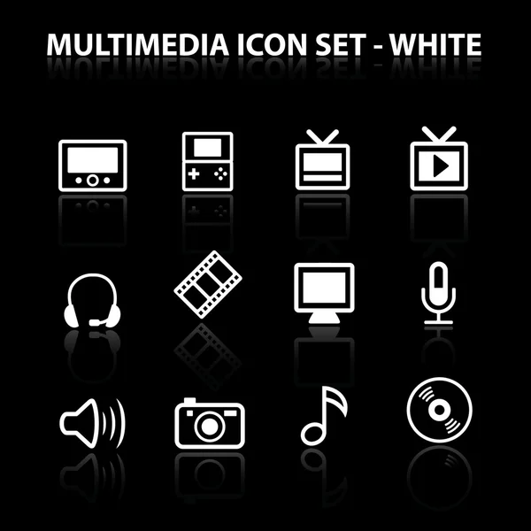 Weerspiegelen Multimedia Icon Set (wit) — Stockvector