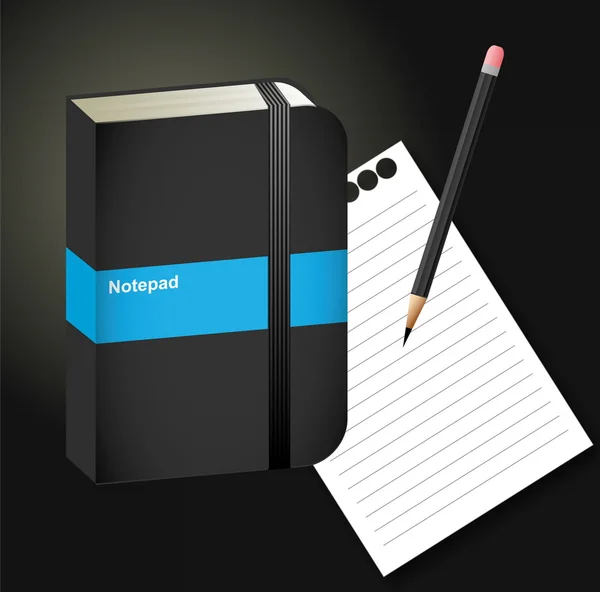 Notepad, paper, pencil — Stock Vector