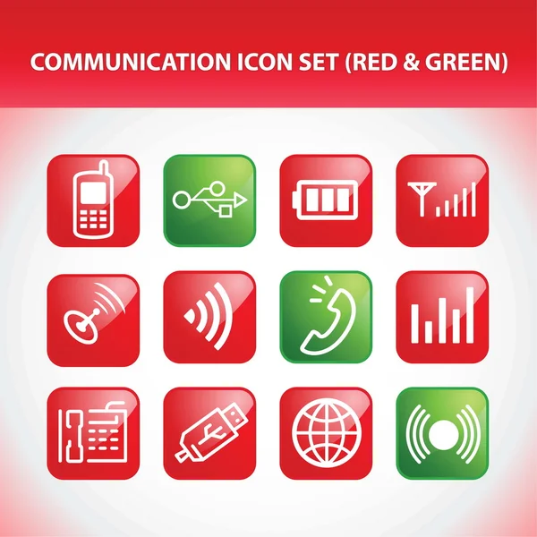 Communication Icon Set (Red & Green) — Stock Vector