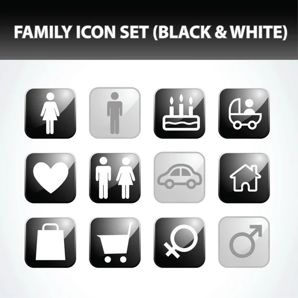 Family Icon Set (Black & White) — Stock Vector