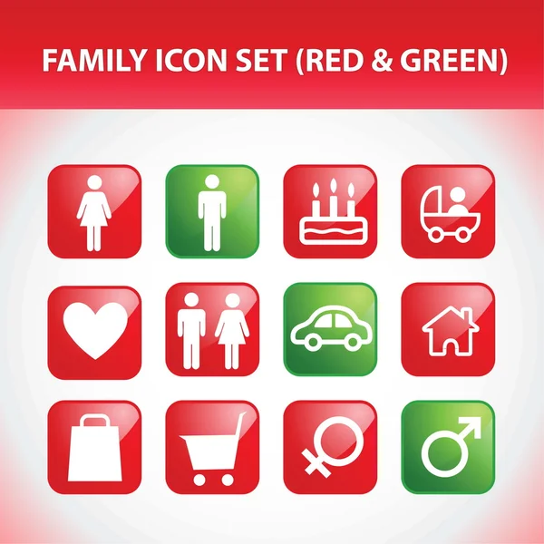 Family Icon Set (Red & Green) — Stock Vector