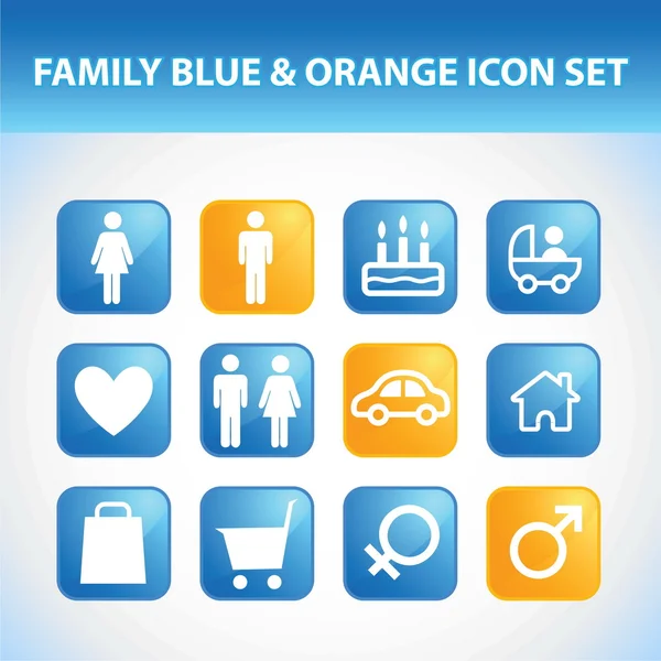 Family Icon Set (Blue & Orange) — Stock Vector
