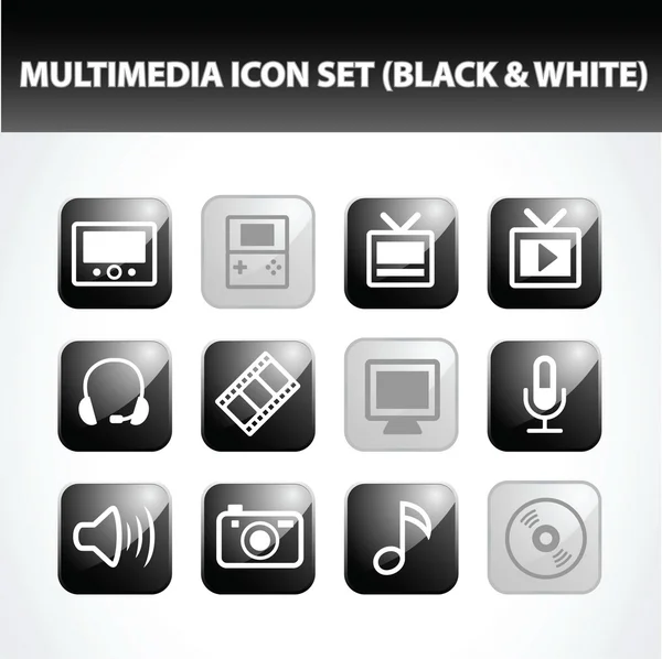 Multimedia Icon Set (Black & White) — Stock Vector