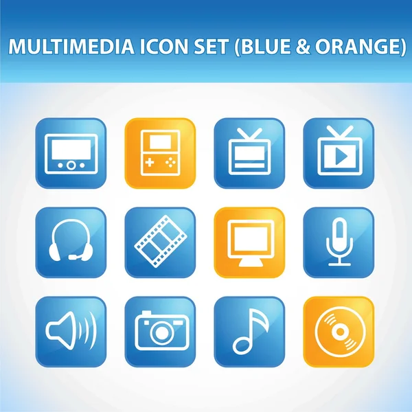 Multimedia Icon Set (Blue & Orange) — Stock Vector