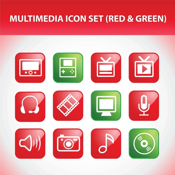Multimedia Icon Set (Red & Green) — Stock Vector