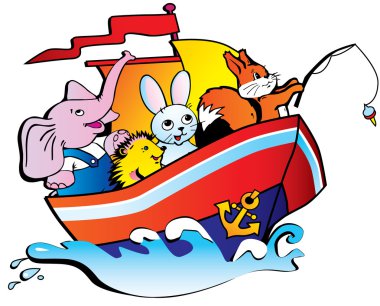 Animals in the boat. clipart