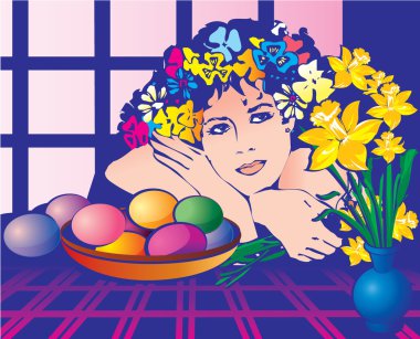 Woman with the Easter eggs. clipart
