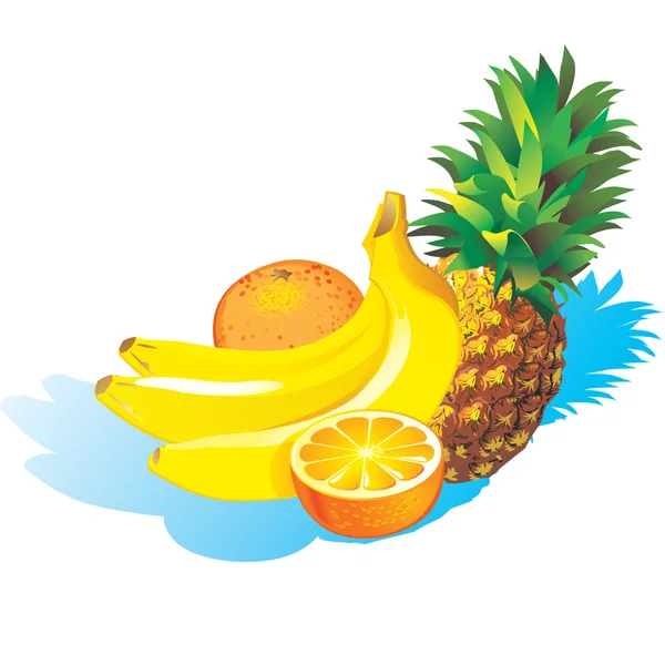 Pineapple, Bananas And Orange — Stock Vector