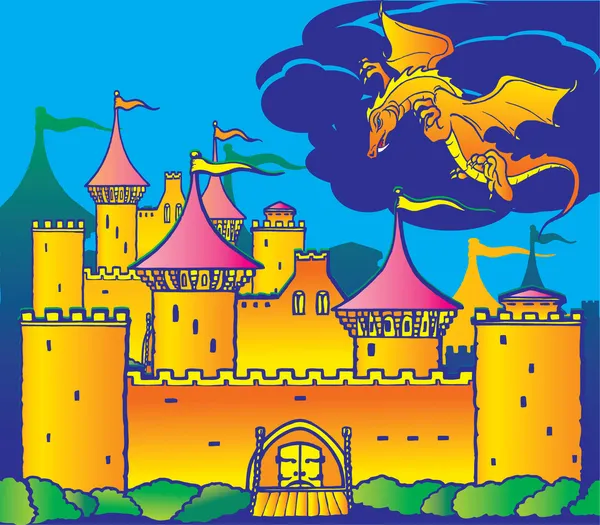 Замок и дракон. — стоковый вектор