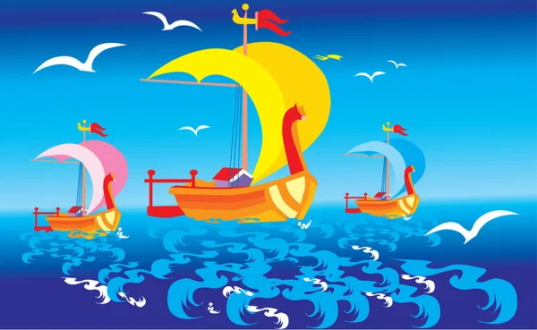 stock vector Boats in the sea.
