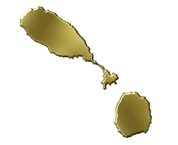 圣基茨和尼维斯 3d 黄金地图 — 图库照片