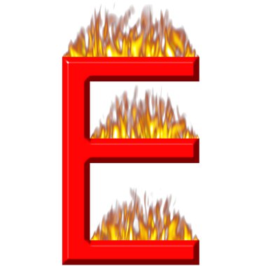 3D Letter E on Fire clipart