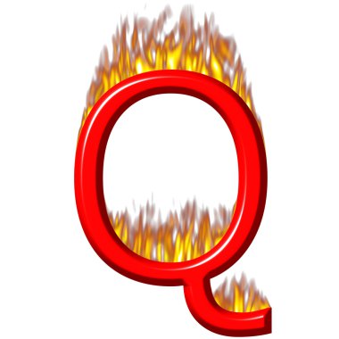 3D Letter Q on Fire clipart
