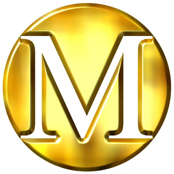3D złoty list m — Zdjęcie stockowe