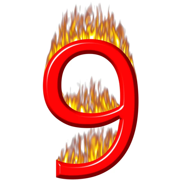 Number 9 on fire — Stock Photo, Image