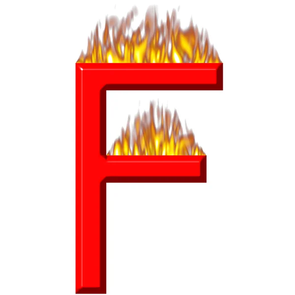 3D bokstaven f i brand — Stockfoto