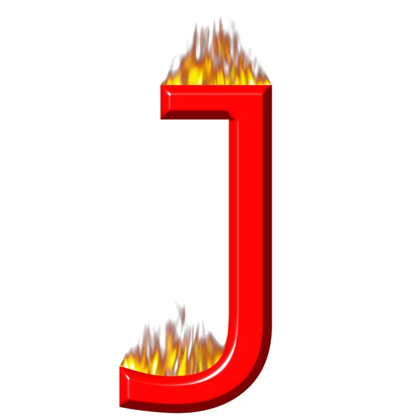 关于火的 3d 字母 j — 图库照片