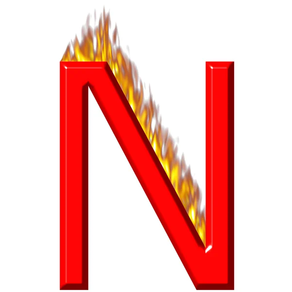 3D písmeno n v plamenech — Stock fotografie