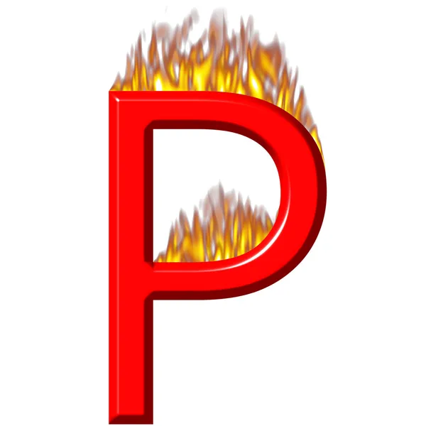 关于火的 3d 字母 p — 图库照片