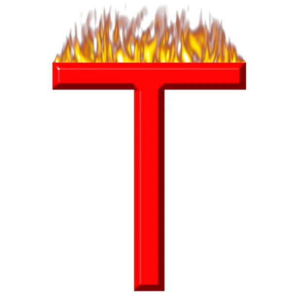 Carta 3D T no fogo — Fotografia de Stock