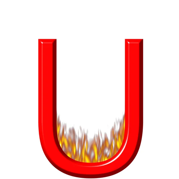 关于火的 3d 字母 u — 图库照片