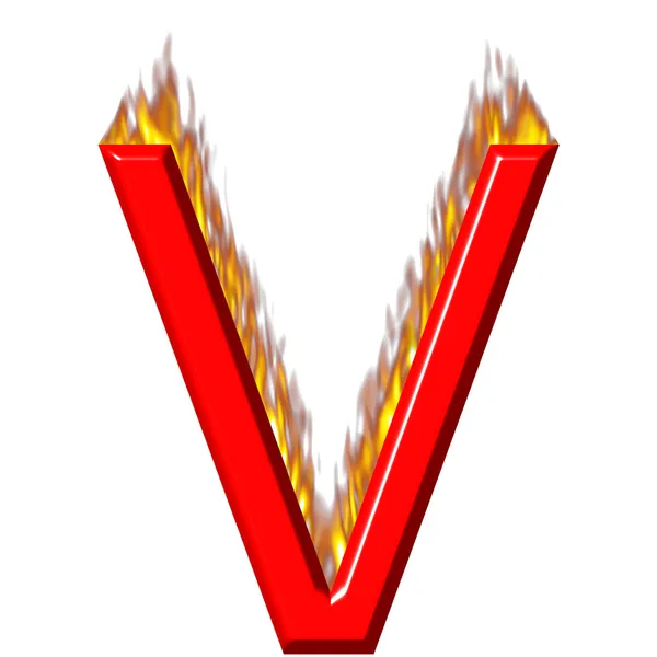 Carta 3D V en llamas — Foto de Stock