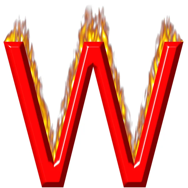 Lettera 3D W in fiamme — Foto Stock