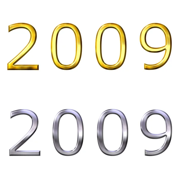 3D rok 2009 w złoto i srebro — Zdjęcie stockowe