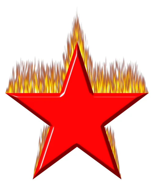 3D röd stjärna i brand — Stockfoto