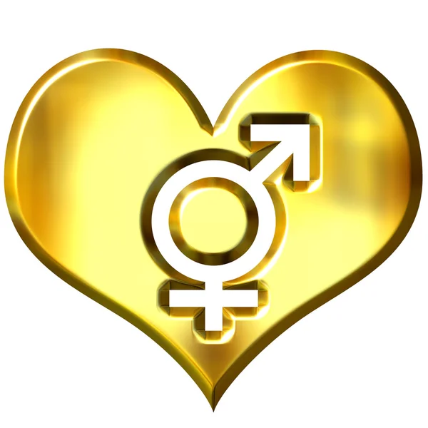 3D χρυσή καρδιά με συνδυασμένη φύλο — Φωτογραφία Αρχείου