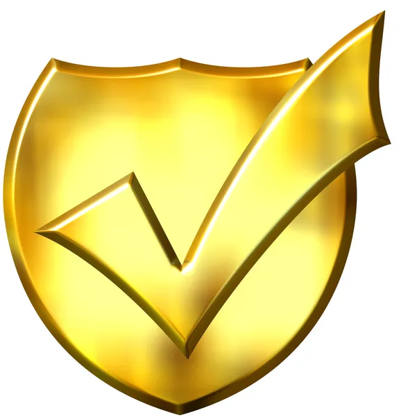 Escudo assinalado dourado 3D — Fotografia de Stock