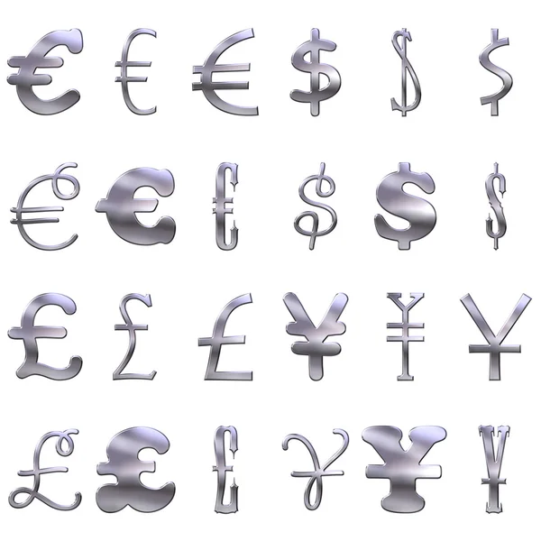 3D výstřední stříbrné měny symboly — Stock fotografie