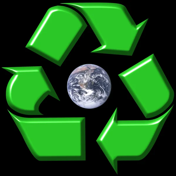 Recykling symbol wokół Ziemi — Zdjęcie stockowe
