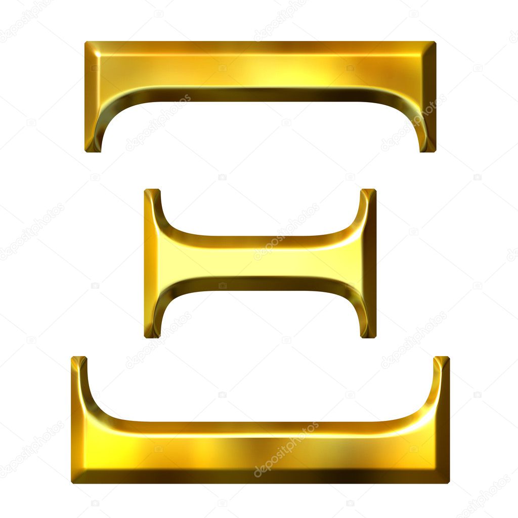 3D Golden Greek Letter Xi