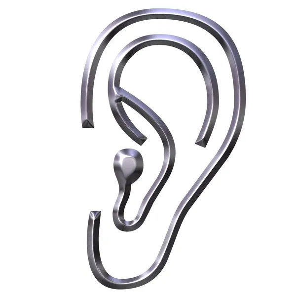 3D ασημένια ανθρώπινο αυτί — Φωτογραφία Αρχείου