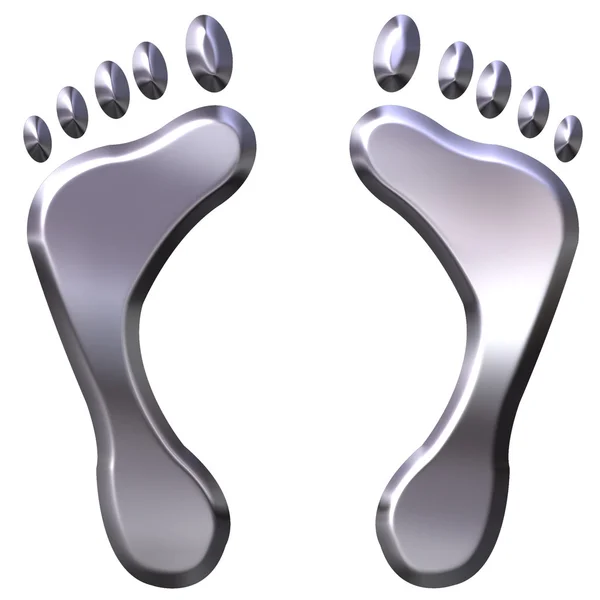 3D-voetafdrukken zilveren — Stockfoto