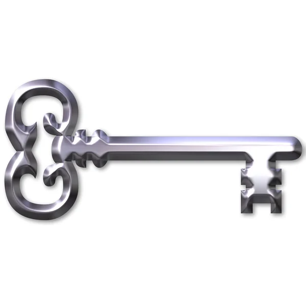 Серебряный античный ключ 3D — стоковое фото
