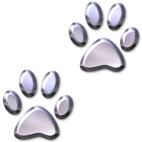 3D Silver Animal Foot Prints — Stock Photo, Image