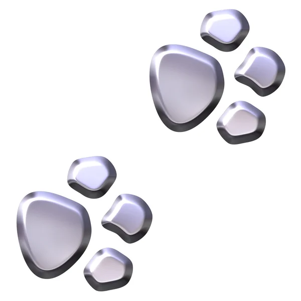 3d 银动物脚印 — 图库照片
