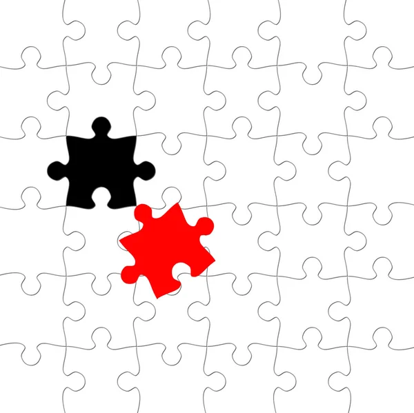 Puzzle com peça deslocada em vermelho — Fotografia de Stock